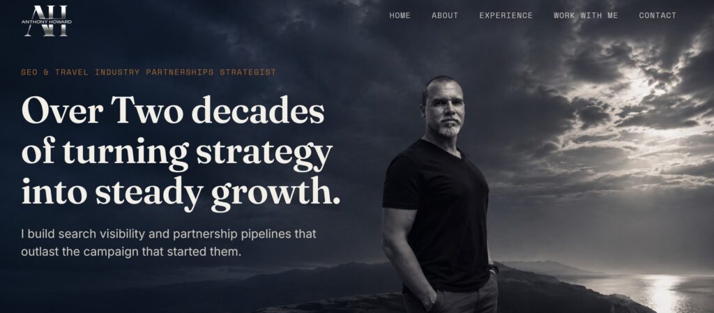 Screenshot of Anthony Howard's homepage, built to be readable by an AI crawler and search engines alike